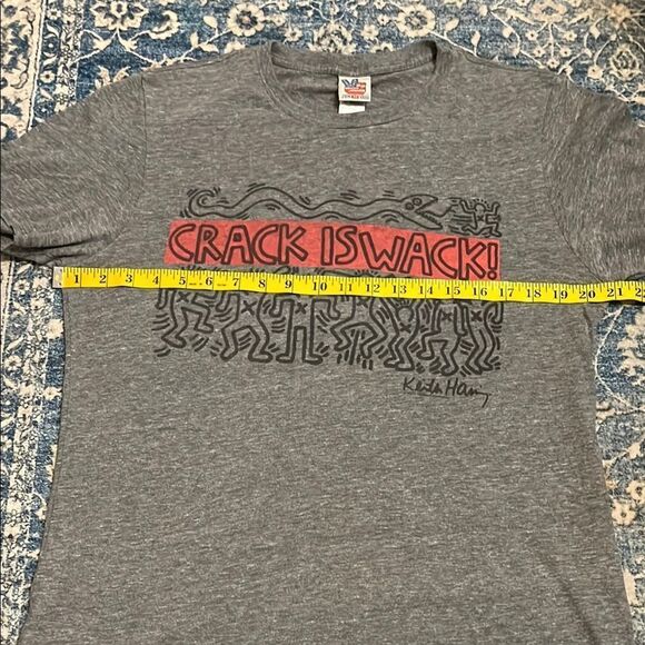 Junk Food Crack Is Whack Keith Haring Gray Graphic Pullover T-Shirt - Picture 8 of 9